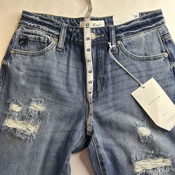 KanCan Jeans Size 24 Boyfriend High Rise Distressed Stretch Denim Roll Cuff NEW - Picture 8 of 9